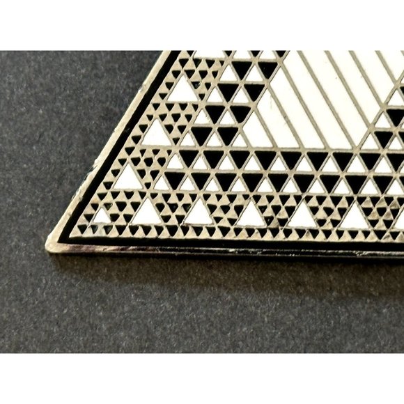 Judy Chicago 1987 triangle Holocaust Project brooch pin signed black white ename - Picture 14 of 16